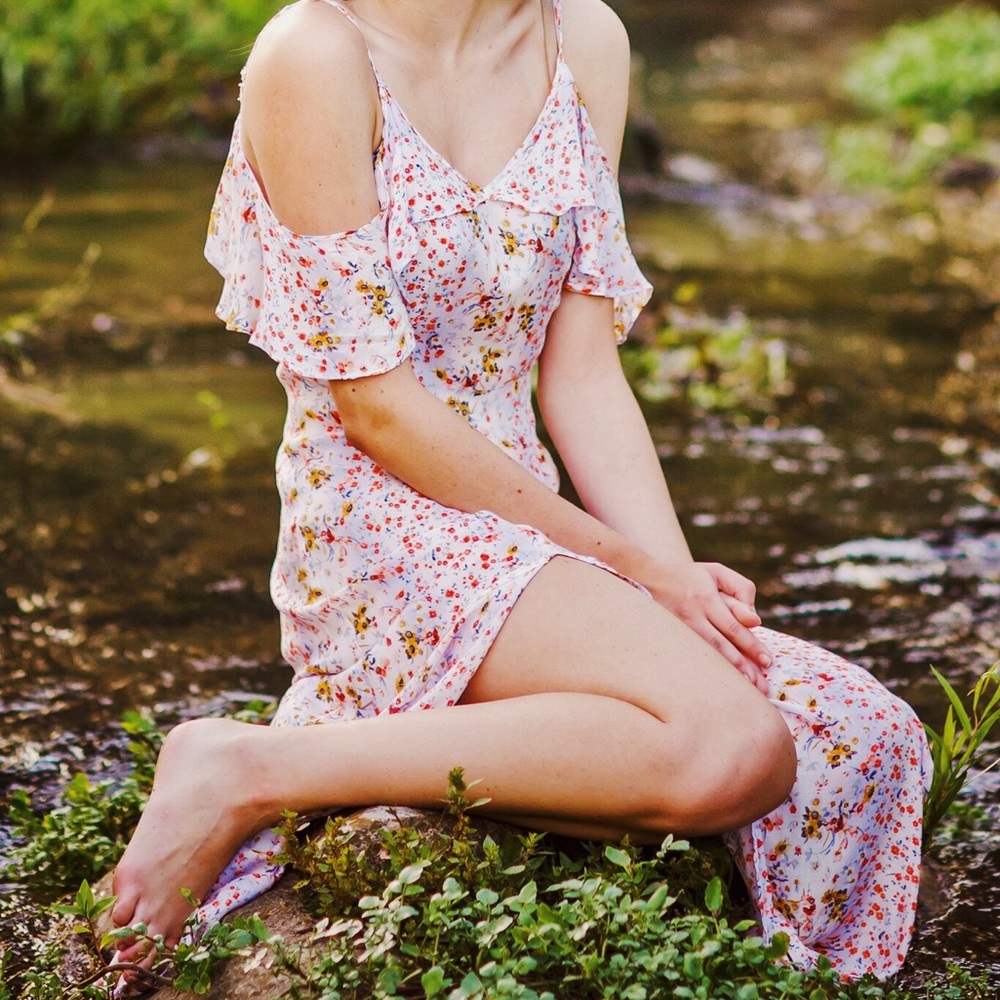 Molly Green Floral Maxi Slit Sunflower Dress